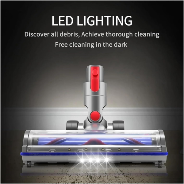 Dyson-Compatible V-Shape Bristle Brush Head with LED Lights - Fits V7, V8, V10, V11, V15 Models - 180° Flexible Rotation for Deep Cleaning on All Floor Types