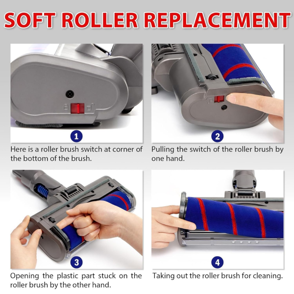 Dyson Cleaner Head Soft Roller Brush Motorhead Turbo Roller Brush Head Replacement for Dyson V7 V8 V10 V11 V15 G5 Rotatable Motorized Floor Brush, Quick-Release Replacement Parts for Hard Floor