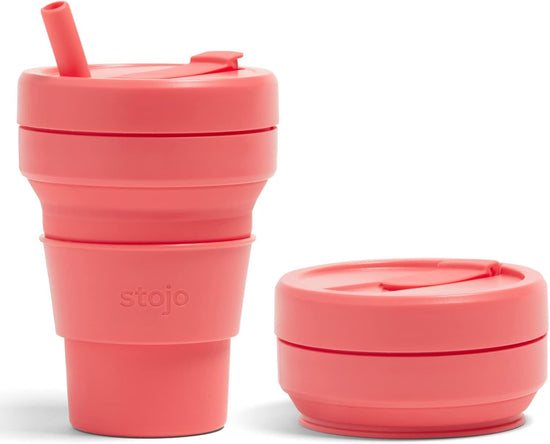 Collapsible Travel Cup with Straw - Sage Green, 16Oz / 470Ml - Reusable To-Go Pocket Size Silicone Bottle for Hot and Cold Drinks - Perfect for Camping and Hiking - Microwave & Dishwasher Safe