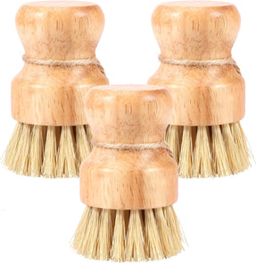 3 Packs Wooden Dish Brush Natural Wooden Washing Scrubber Kitchen Bamboo Brush Set with Handle and Hanging Rope Kitchen Wooden Cleaning Scrubbers Set Sisal Bristles Dish Scrubber Brush