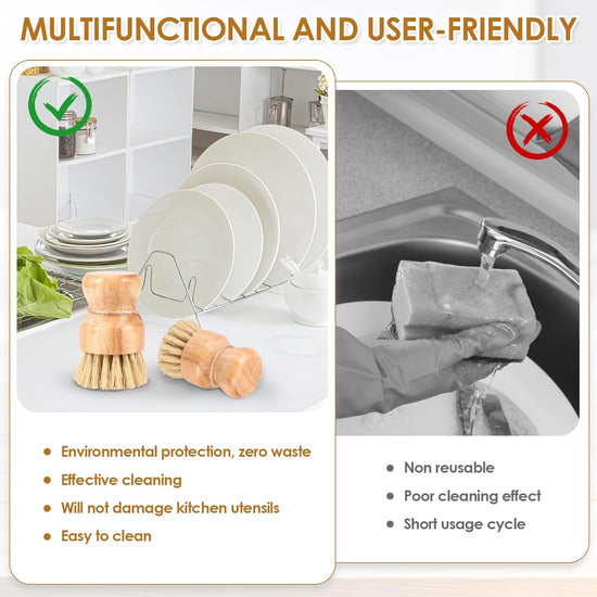 3 Packs Wooden Dish Brush Natural Wooden Washing Scrubber Kitchen Bamboo Brush Set with Handle and Hanging Rope Kitchen Wooden Cleaning Scrubbers Set Sisal Bristles Dish Scrubber Brush