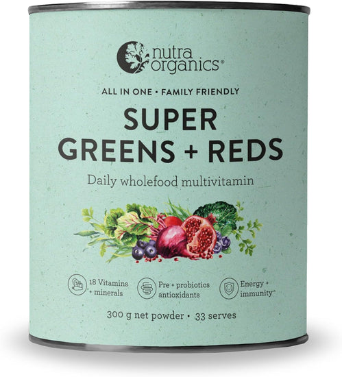 Super Greens + Reds Daily Wholefood Multivitamins 150G | Organic Powder Superfood Supplement | for Energy & Immunity (16 Serves)