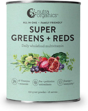 Super Greens + Reds Daily Wholefood Multivitamins 150G | Organic Powder Superfood Supplement | for Energy & Immunity (16 Serves)