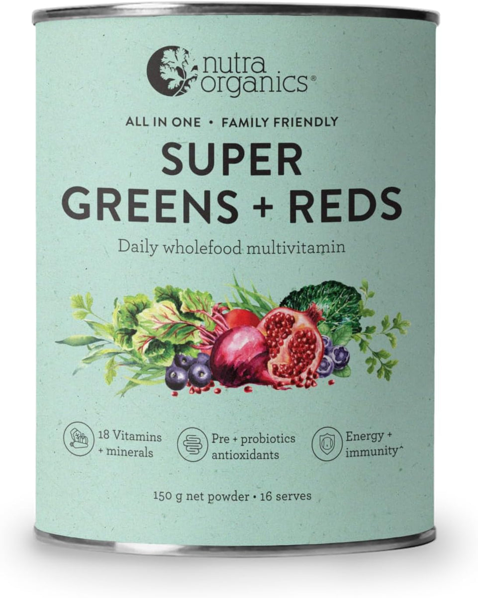 Super Greens + Reds Daily Wholefood Multivitamins 150G | Organic Powder Superfood Supplement | for Energy & Immunity (16 Serves)