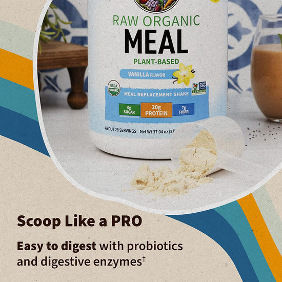 Meal Replacement - Organic Raw Plant Based Protein Powder, Vanilla, Vegan, Gluten-Free, 34.2Oz (969G) Powder