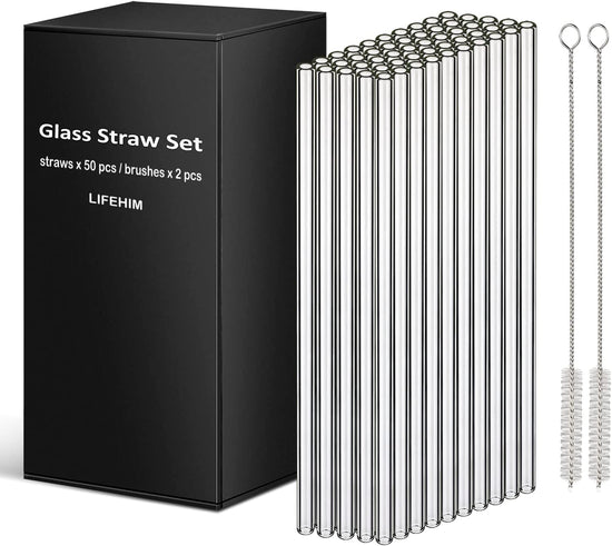 Reusable Straws Glass Straw：40 Pack Clear Glass Straws Long 10 Inch Smoothie Straws Reusable Straw with Case Wide Drinking Straws for Tumblers 20Oz-32Oz