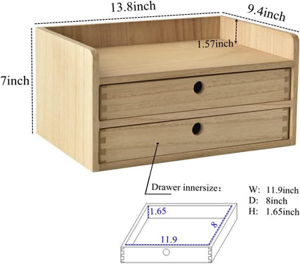 Desk Organizer with Drawers - Wood Drawer Storage Box with Trays for Tabletop - Workspace Office Toiletries Supplies Tool Caddy - Wooden Storage Cabinet 2 Drawers 2 Layer Natural（Dt2D2C-Na）