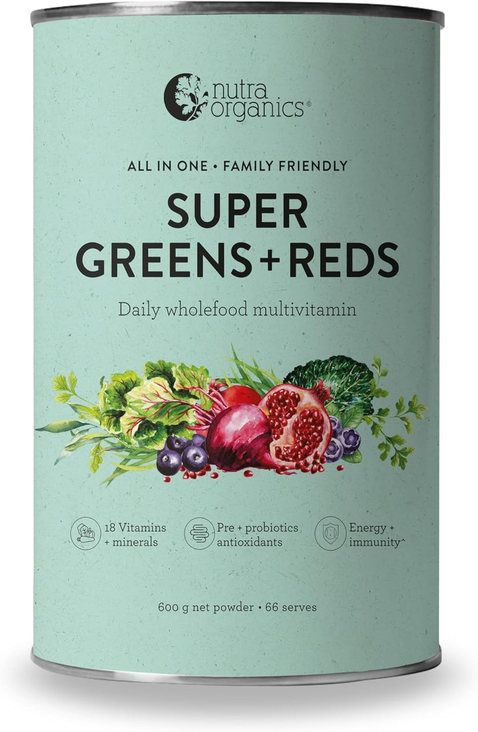 Super Greens + Reds Daily Wholefood Multivitamins 150G | Organic Powder Superfood Supplement | for Energy & Immunity (16 Serves)