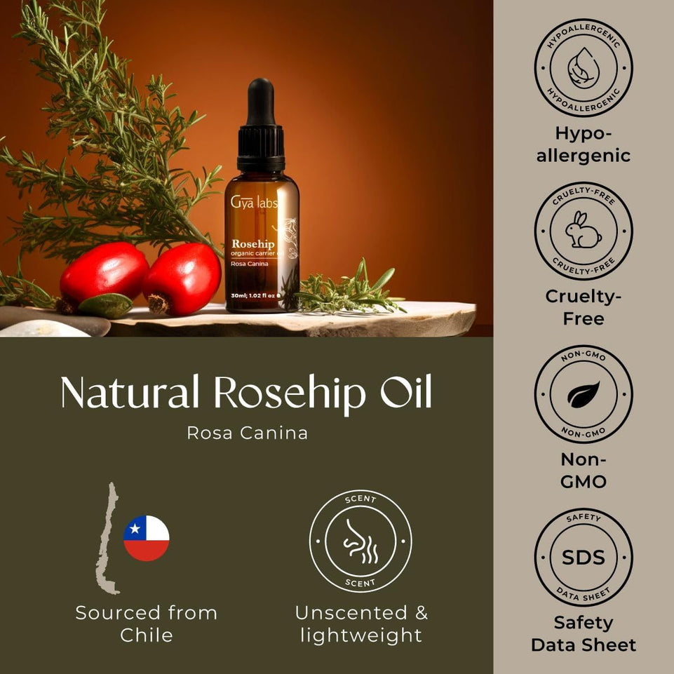 Organic Rosehip Oil for Face - 100% Natural Vegan Rosehip Seed Oil Organic Cold Pressed Unrefined - Rose Hip Oil Face Oil for Skin, Hair & Body (30Ml)