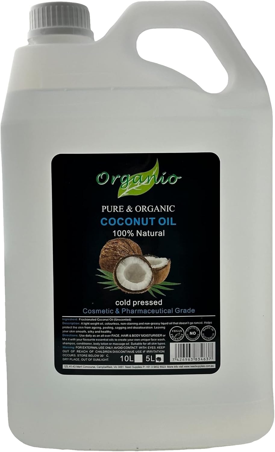 100% Pure Organic Fractionated Coconut Oil 100Ml, 200Ml to 20L - Unscented (Odourless) (100Ml, with Pump Included)