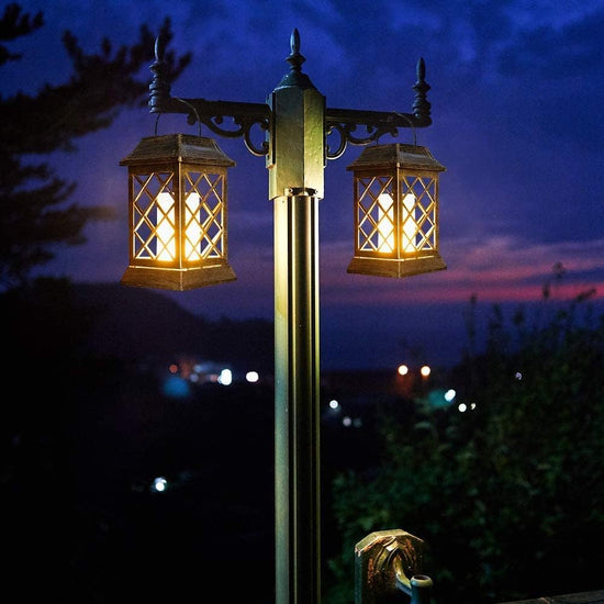 Solar Garden Light, Outdoor Lantern Flame Solar Light Metal Pendant Waterproof Landscaping Light for Party, Yard (2-Pack, Antique Bronze)