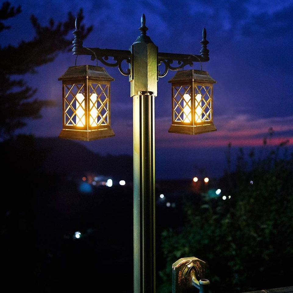 Solar Garden Light, Outdoor Lantern Flame Solar Light Metal Pendant Waterproof Landscaping Light for Party, Yard (2-Pack, Antique Bronze)