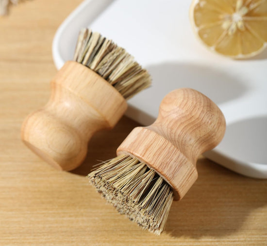 Bamboo Dish Brush Kitchen Coconut Palm Pot Brush Bristles Bamboo Dish Scrub Brushes,Round Mini Cleaning Brush Dish Scrubbers Brush,Washing Dishes,Vegetable,Pots, Pans, Set of 3