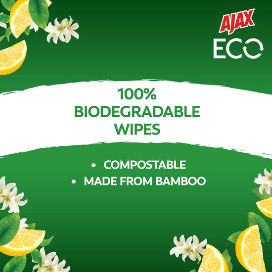 Eco Antibacterial Disinfectant Surface Cleaning Wipes, Bulk 110 Pack, Fresh Lemon, Multipurpose, Biodegradable and Compostable, Made with Bamboo Fibres