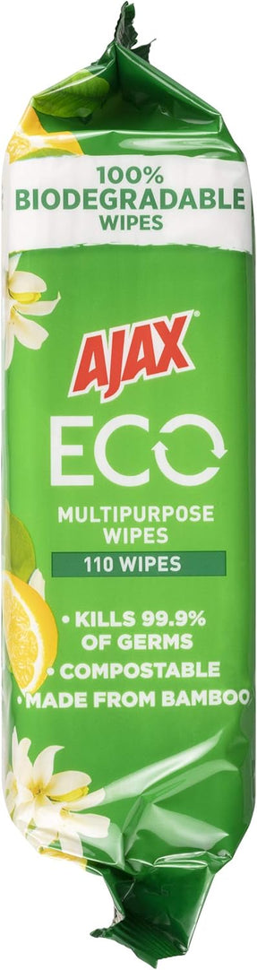 Eco Antibacterial Disinfectant Surface Cleaning Wipes, Bulk 110 Pack, Fresh Lemon, Multipurpose, Biodegradable and Compostable, Made with Bamboo Fibres