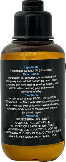 100% Pure Organic Fractionated Coconut Oil 100Ml, 200Ml to 20L - Unscented (Odourless) (100Ml, with Pump Included)