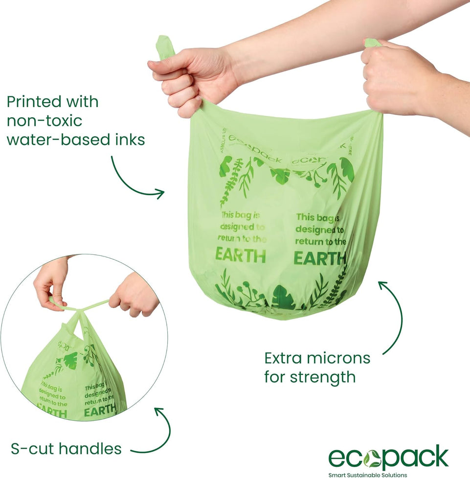 Compostable Bin Liners | Biodegradable Garbage Compostable Bin Bags | Rubbish Bags for Household & Cleaning | Tie Handles for Easy Disposal | 60 Green Waste Bags (8L - Large) W/Dispenser Box