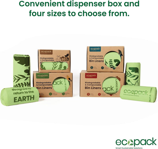 Compostable Bin Liners | Biodegradable Garbage Compostable Bin Bags | Rubbish Bags for Household & Cleaning | Tie Handles for Easy Disposal | 60 Green Waste Bags (8L - Large) W/Dispenser Box