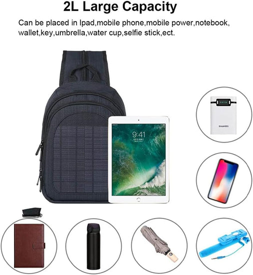 Solar Powered Shoulder Bag USB Charging Backpack for Outdoor Camping Hiking Fishing Travel