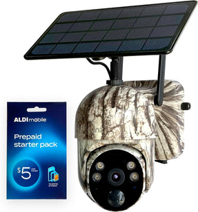 4G Cellular PTZ Solar Powered Camouflage Outdoor Security Camera 3MP 2K HD Resolution 360° IP65 for Trail Wildlife Surveillance CCTV, 2-Way Talk, PIR, Siren, Colour Night Video, Aldi Sim