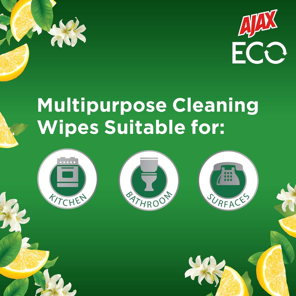 Eco Antibacterial Disinfectant Surface Cleaning Wipes, Bulk 110 Pack, Fresh Lemon, Multipurpose, Biodegradable and Compostable, Made with Bamboo Fibres