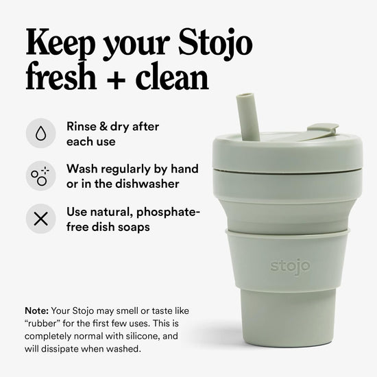 Collapsible Travel Cup with Straw - Sage Green, 16Oz / 470Ml - Reusable To-Go Pocket Size Silicone Bottle for Hot and Cold Drinks - Perfect for Camping and Hiking - Microwave & Dishwasher Safe