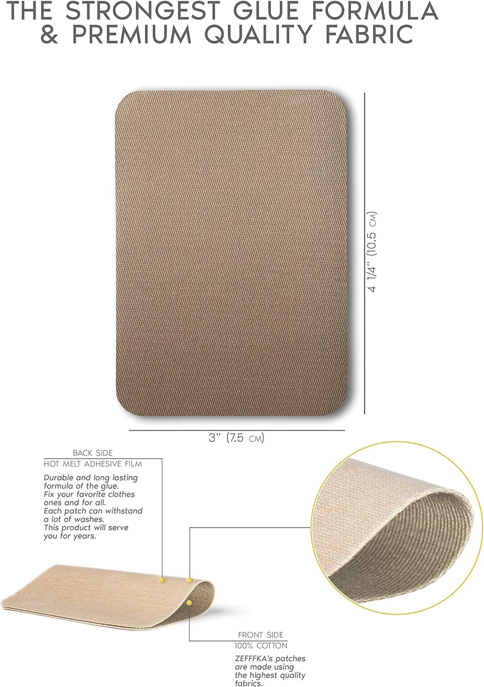 Premium Quality Fabric Iron-On Patches inside & outside Strongest Glue 100% Cotton Shades of Brown Beige Khaki Repair Decorating Kit 12 Pieces Size 3" by 4-1/4" (7.5 Cm X 10.5 Cm)