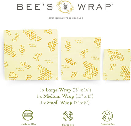 Bee’S Wrap Set of 3 Assorted Size Wraps, Beige