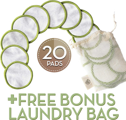 Reusable Makeup Remover Pads (20 Pack) with a Washable Laundry Bag and round Box for Storage, Reusable Bamboo Cotton Rounds for All Skin Types, Eco-Friendly Reusable Bamboo Cotton Pads