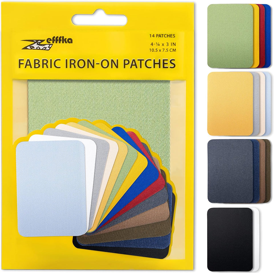 Premium Quality Fabric Iron-On Patches inside & outside Strongest Glue 100% Cotton Shades of Brown Beige Khaki Repair Decorating Kit 12 Pieces Size 3" by 4-1/4" (7.5 Cm X 10.5 Cm)