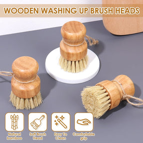 3 Packs Wooden Dish Brush Natural Wooden Washing Scrubber Kitchen Bamboo Brush Set with Handle and Hanging Rope Kitchen Wooden Cleaning Scrubbers Set Sisal Bristles Dish Scrubber Brush