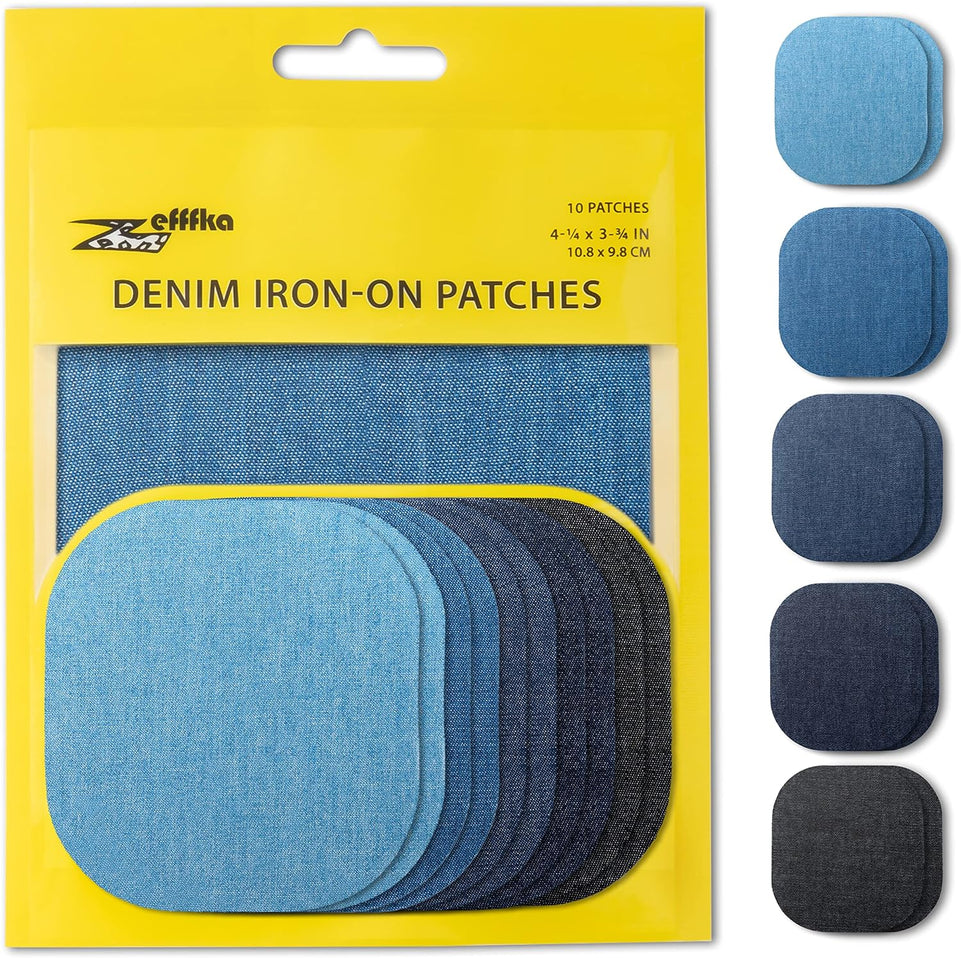 Premium Quality Fabric Iron-On Patches inside & outside Strongest Glue 100% Cotton Shades of Brown Beige Khaki Repair Decorating Kit 12 Pieces Size 3" by 4-1/4" (7.5 Cm X 10.5 Cm)