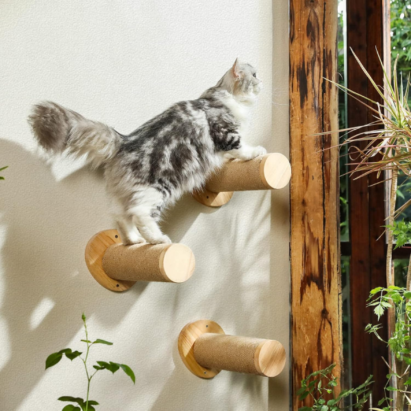 FUKUMARU 11.8 Inch Cat Climbing Step Wall Mounted with Jute Scratching, 2 of Pack