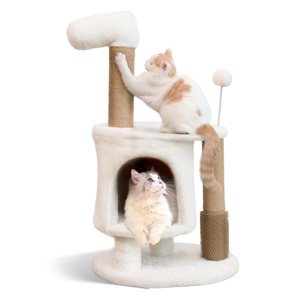 FUKUMARU Cat Scratching Post 33.5 Inch Cat Tower Tree with Perch