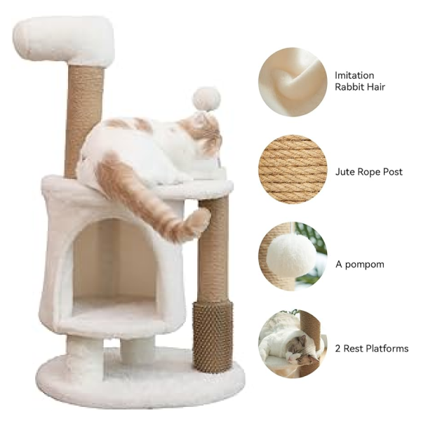 FUKUMARU Cat Scratching Post 33.5 Inch Cat Tower Tree with Perch