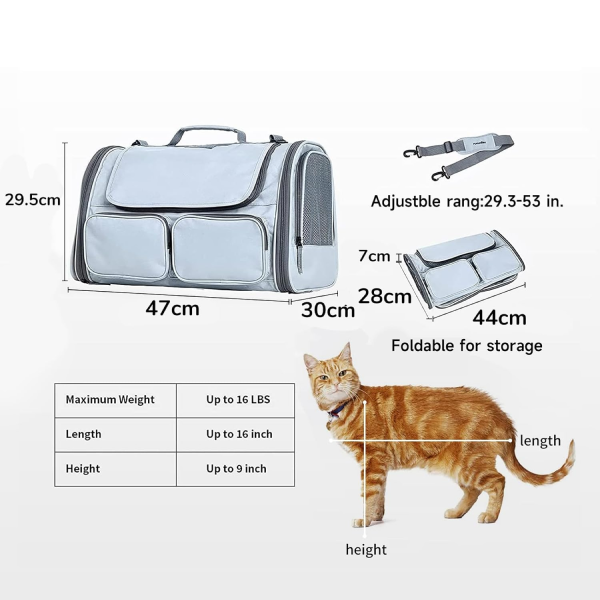 FUKUMARU Cat Carrier Airline Approved, Soft Sided Dog Carrier, Collapsible Cat Travel Bag, Under 44 lb