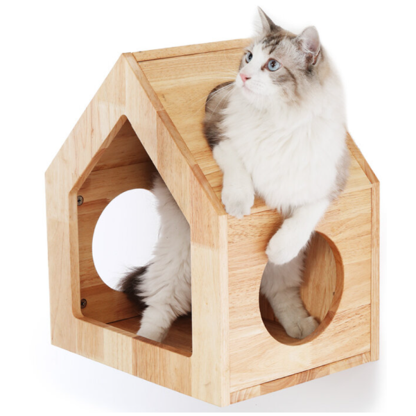 FUKUMARU Wall-mounted Solid Wood Cat House