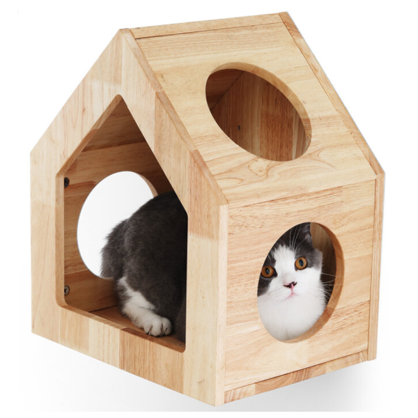 FUKUMARU Wall-mounted Solid Wood Cat House