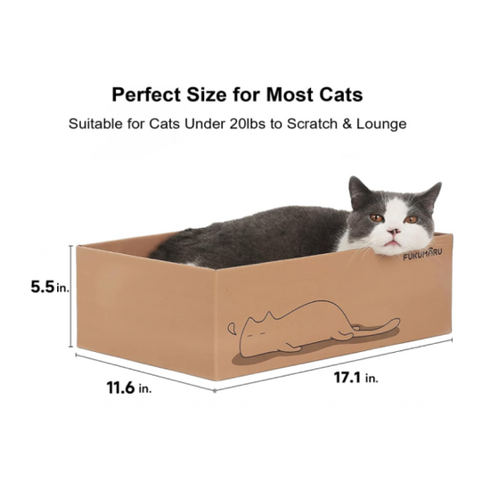 FUKUMARU Cat Scratcher with Box - 5 PCS Reversible Scratch Pads, Corrugated Scratching Bed, 5-in-1 Cardboard Refill Lounge for Cats of All Sizes - GIT GLOBAL