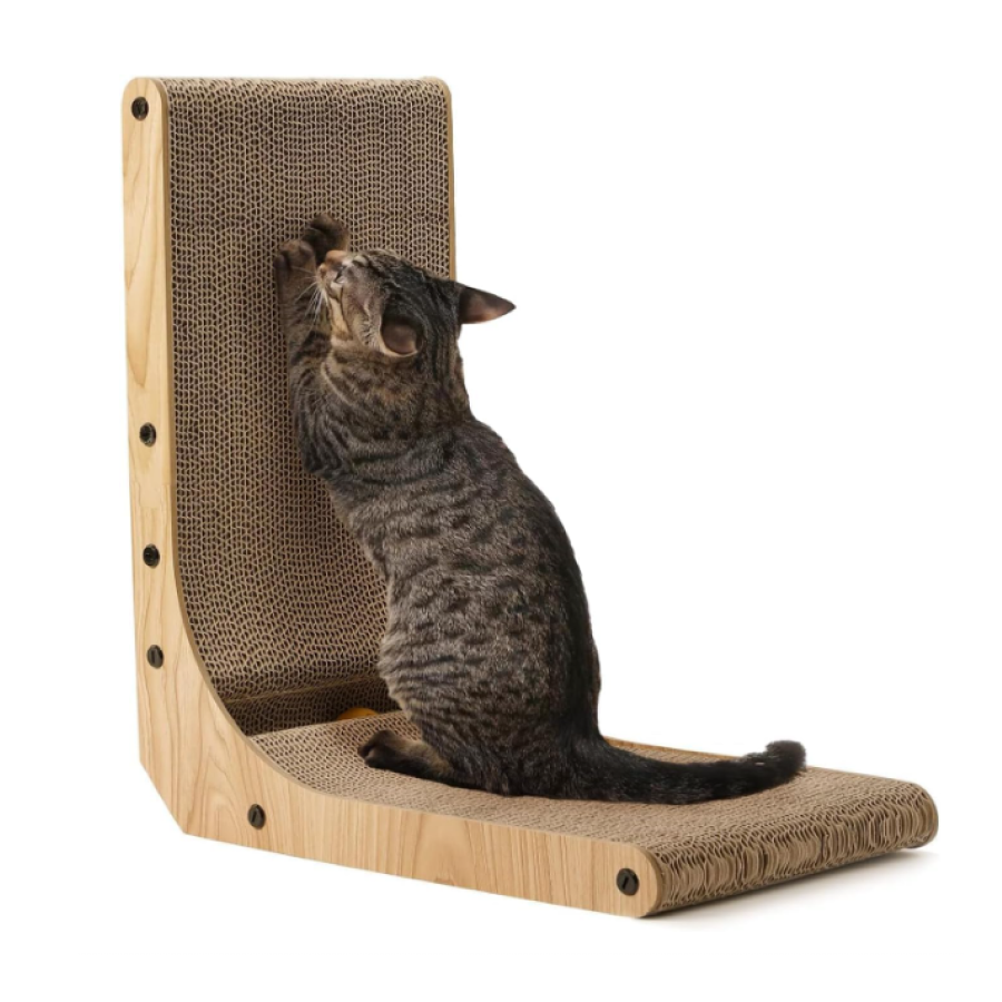 FUKUMARU Cat Scratcher - L-Shaped Wall-Mounted Scratch Pad with Ball Toy for Indoor Cats