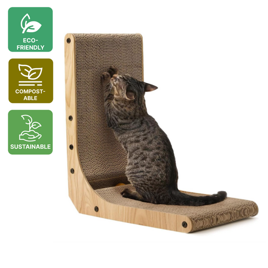 FUKUMARU Cat Scratcher - L-Shaped Wall-Mounted Scratch Pad with Ball Toy for Indoor Cats, Medium Size - GIT GLOBAL