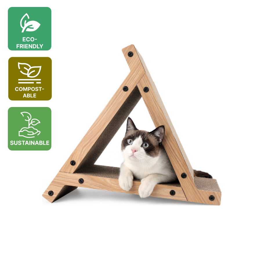 FUKUMARU Triangle Cat Scratcher House - Cardboard Cat House, Scratch Pad, and Furniture Protector for All Cats - GIT GLOBAL