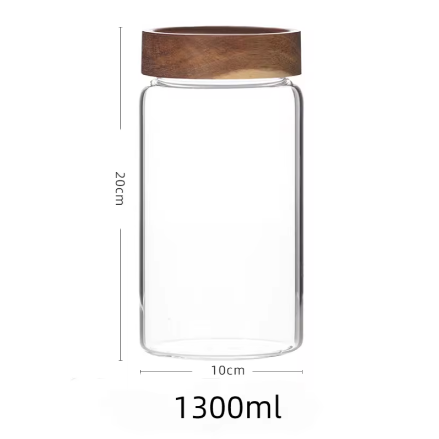 Sustainable Materials Glass Food Canisters with Wooden Lid for Kitchen Storage 3pcs/set