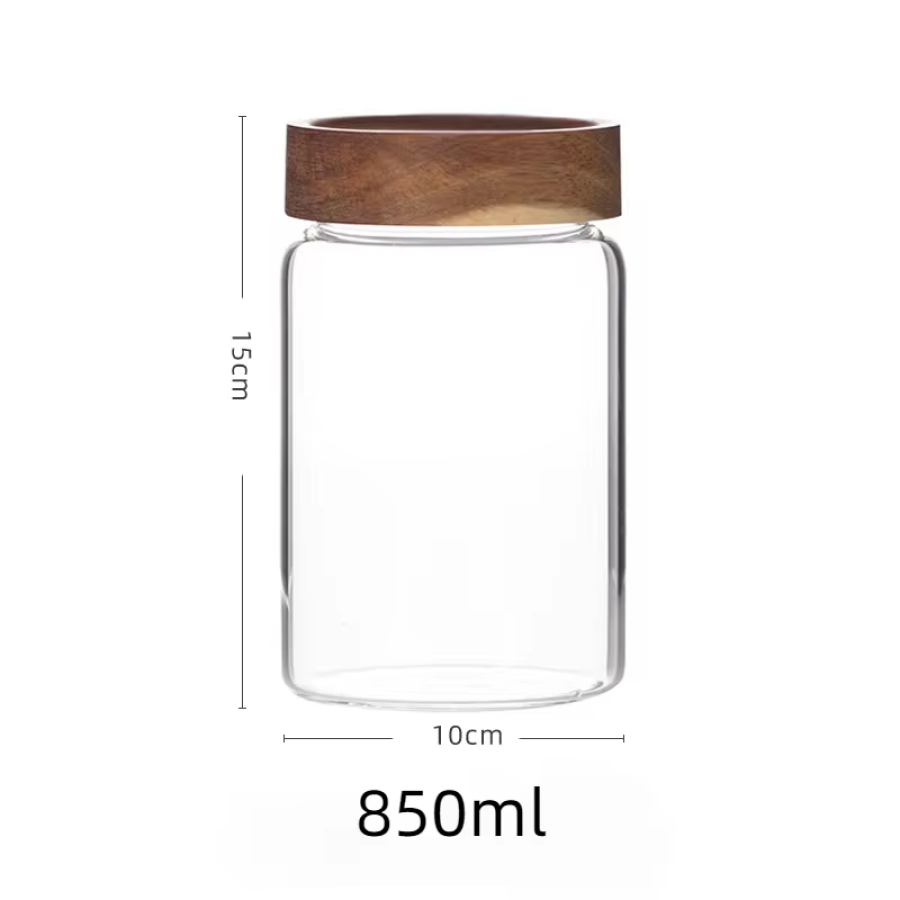 Sustainable Materials Glass Food Canisters with Wooden Lid for Kitchen Storage 3pcs/set