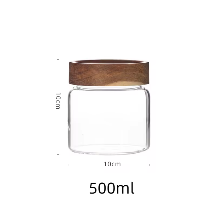 Sustainable Materials Glass Food Canisters with Wooden Lid for Kitchen Storage 3pcs/set