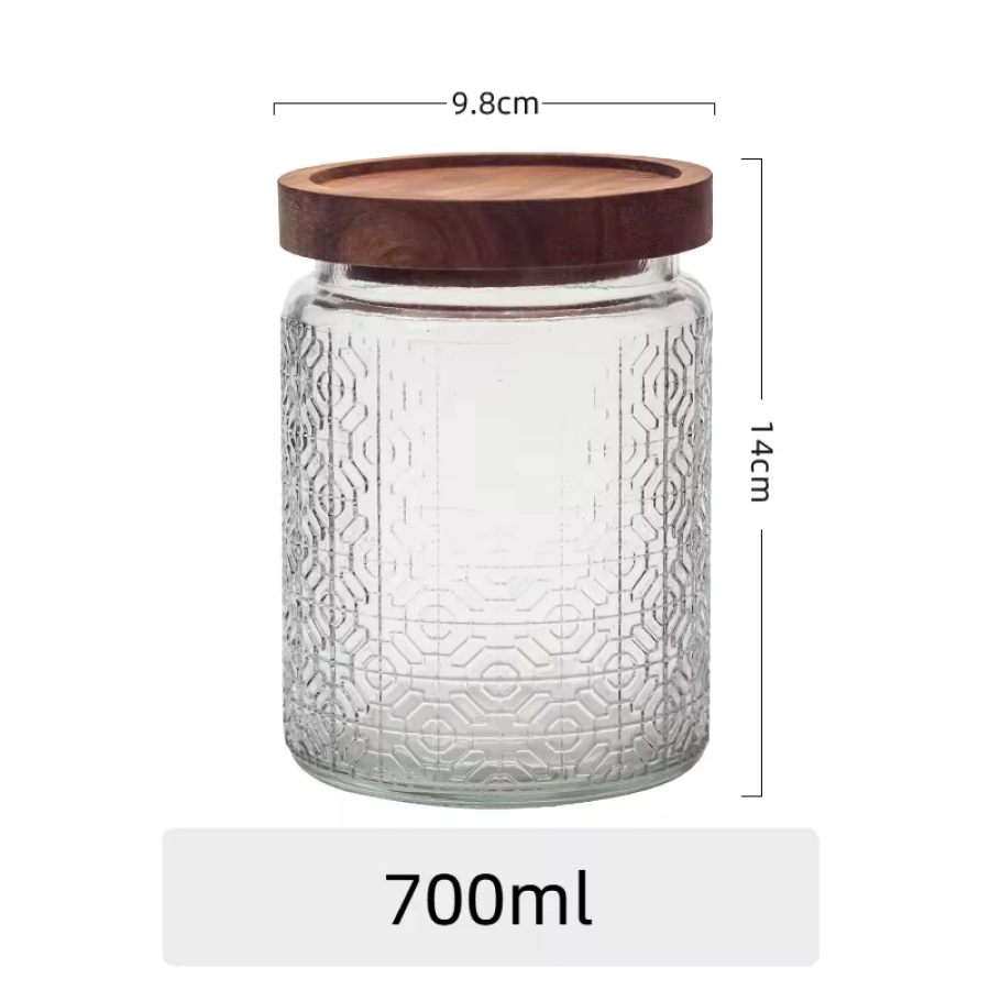 Renewable Materials Glass Airtight Storage Jar With Airtight Wood Lid Kitchen Food Containers for Coffee & Tea 2pcs/set