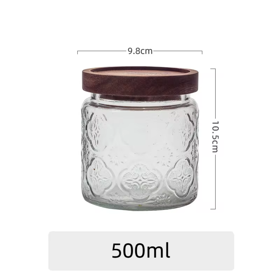 Renewable Materials Glass Airtight Storage Jar With Airtight Wood Lid Kitchen Food Containers for Coffee & Tea 2pcs/set