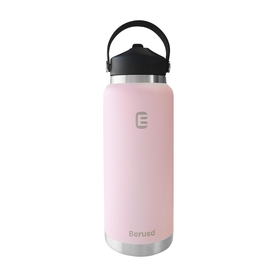 1L Insulated Water Bottle, Leak Proof Straw Lid, Stainless Steel, Vacuum Insulated, Wide Mouth, Flex Cap, Double Walled Travel Thermo Bottle, White