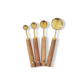 Eco-friendly Materials Golden Stainless Steel Measuring Cup and Spoon Set with Walnut Handle - 8pcs for Kitchen Baking