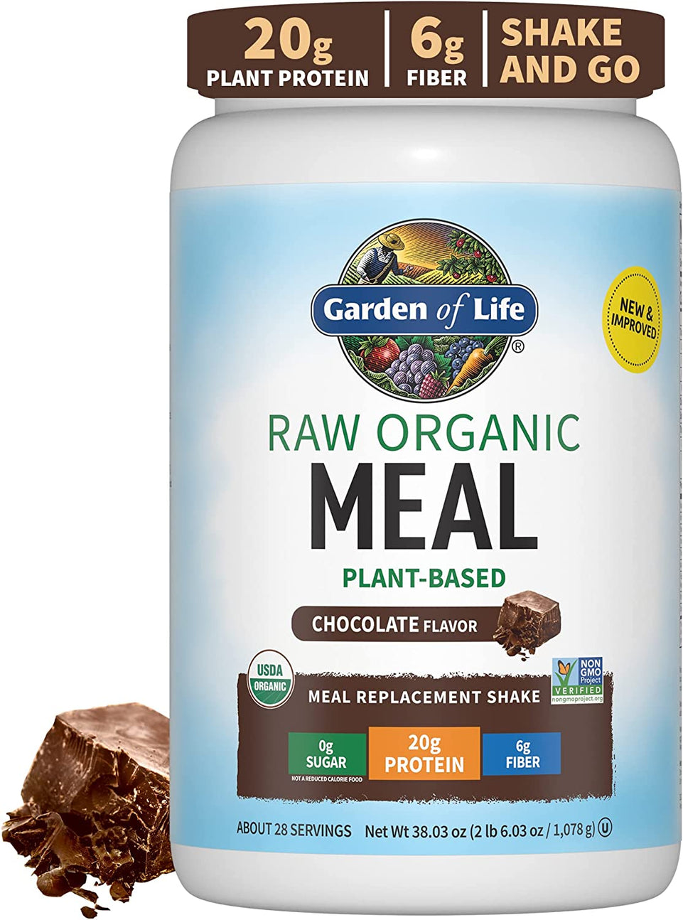 Meal Replacement - Organic Raw Plant Based Protein Powder, Vanilla, Vegan, Gluten-Free, 34.2Oz (969G) Powder